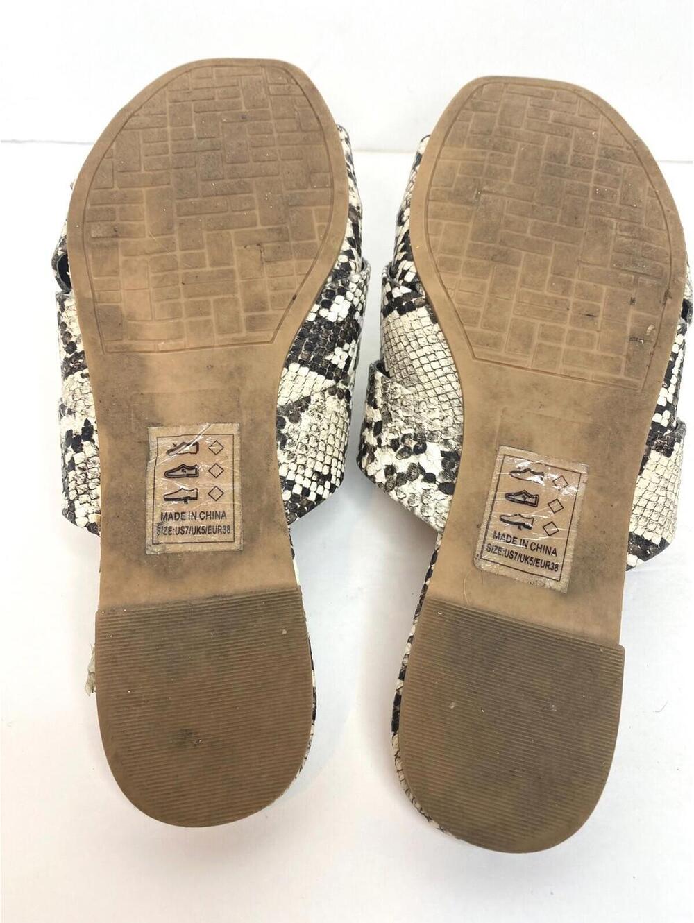 Qupid Black /brown /ivory Snake Print Faux Leather Slides Sandals, Size 7 - Picture 7 of 16